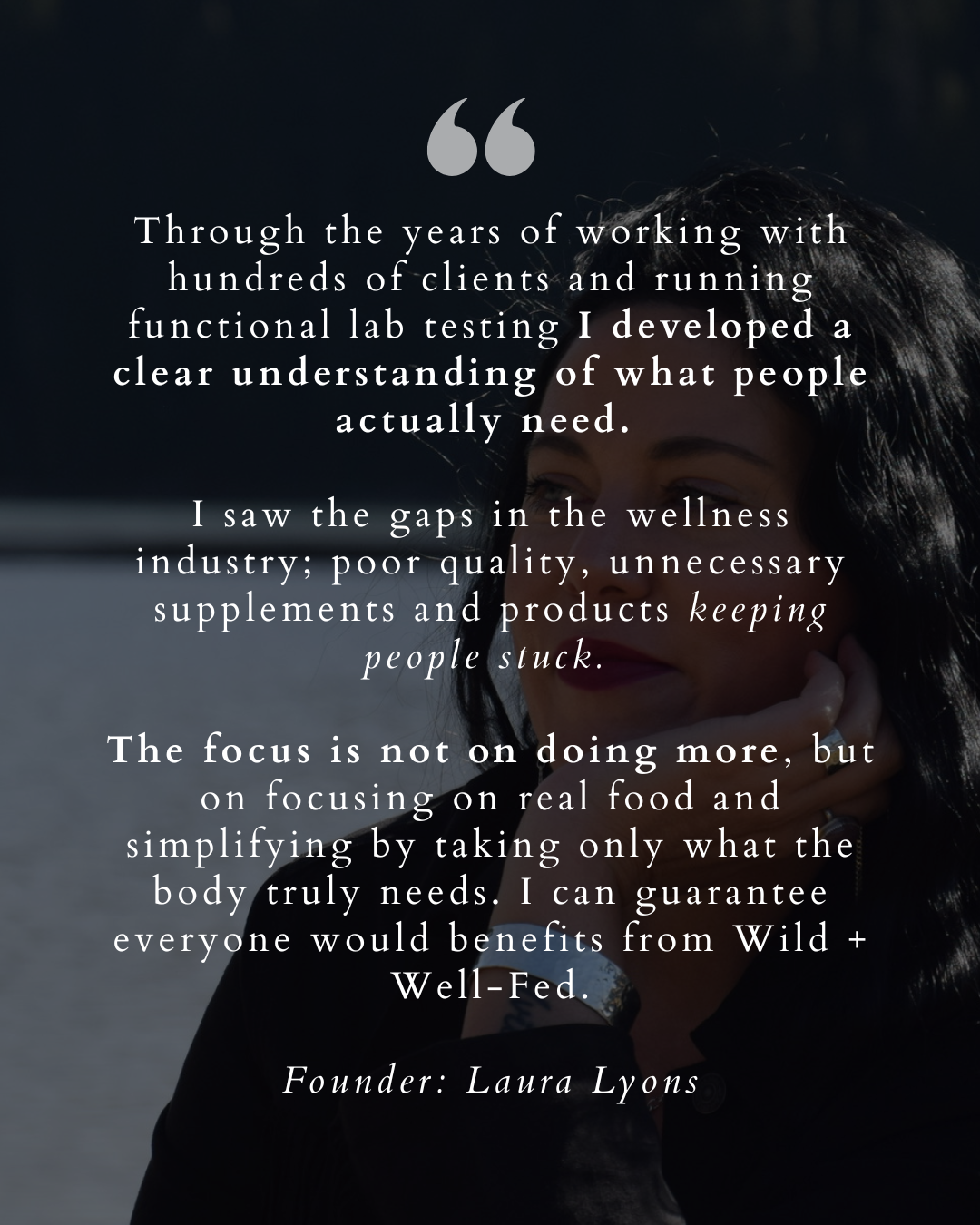 Person holding a phone with a dark background and text overlay about lab testing and wellness industry.