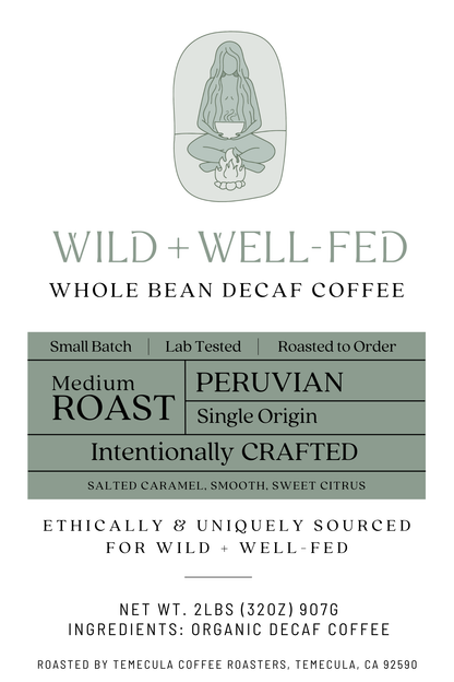 Close up image label of Whole Bean Decaf Coffee from Peru