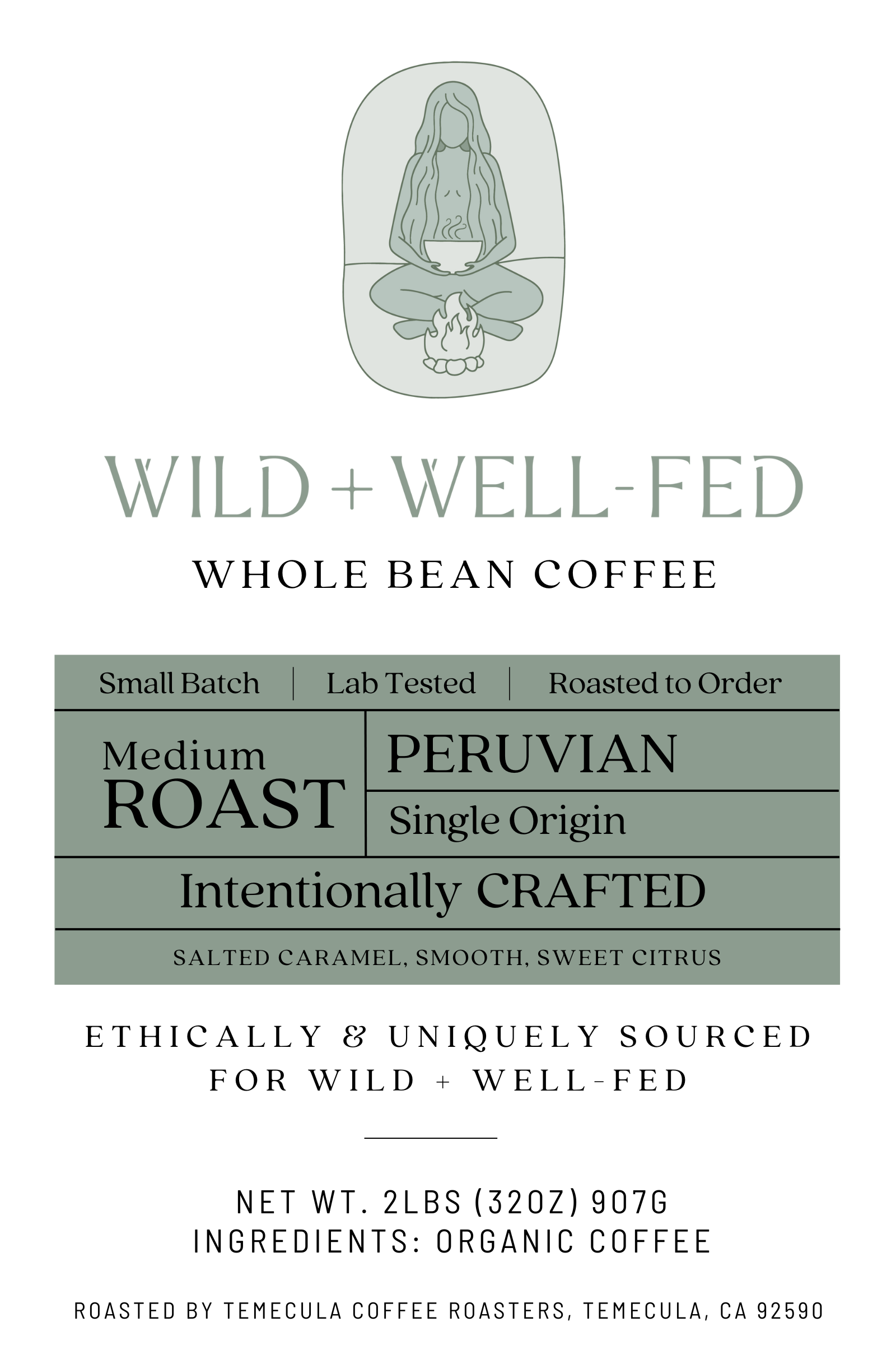 Close up image of label for Whole Bean Coffee from Peru